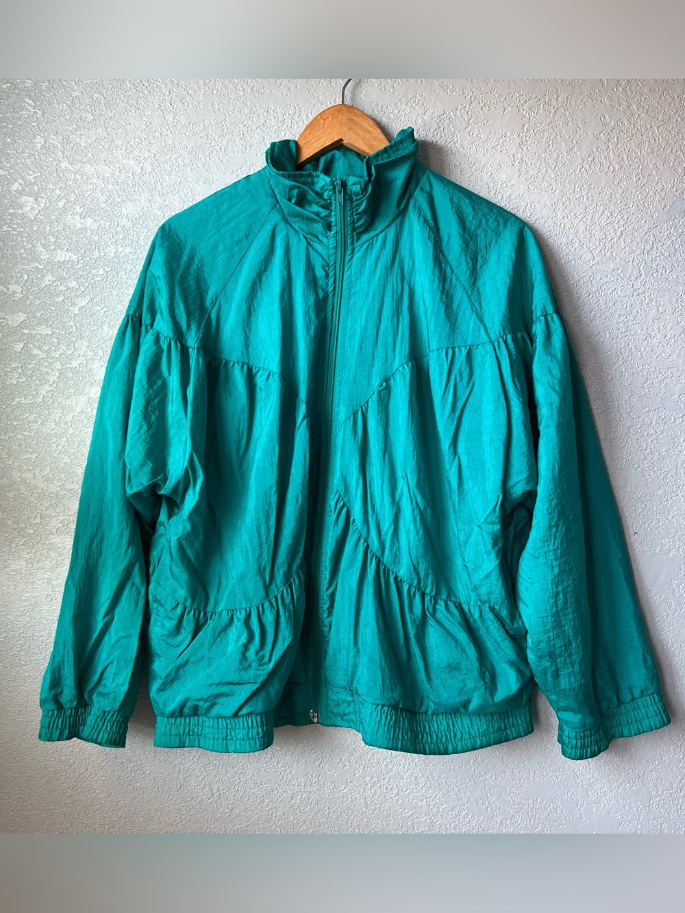 Vintage 90s Teal Crinkle Windbreaker Jacket Oversized M